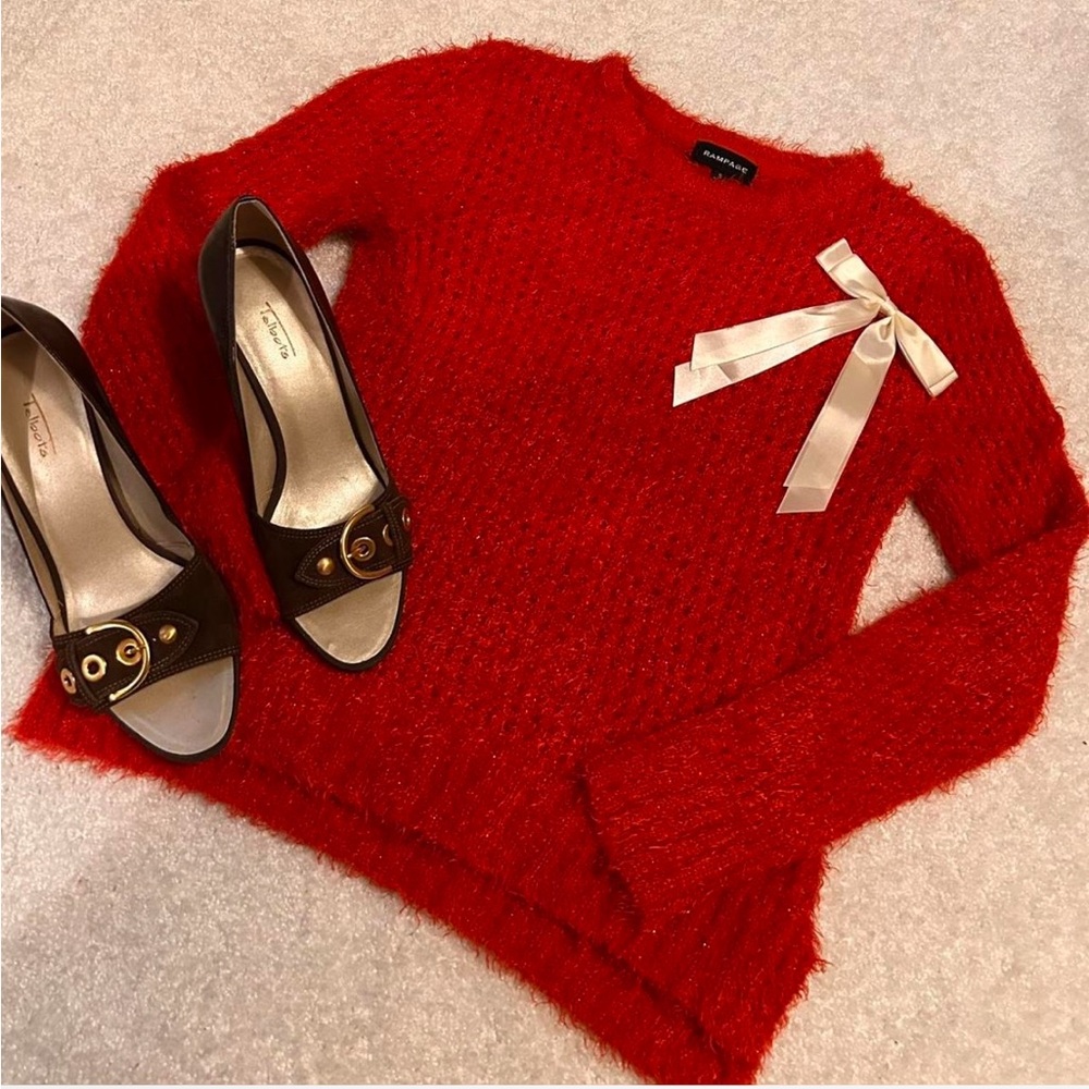 rampage red sparkle fuzzy sweater!